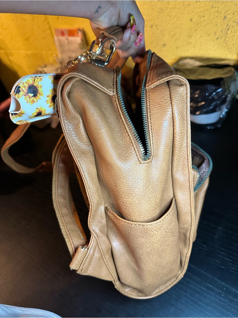 Tan Leather Backpack Convertable Strap - Picture 4 of 8